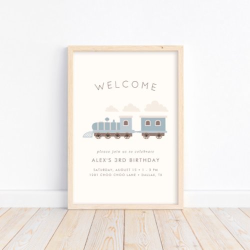 All Aboard Boys Train Birthday Welcome  Poster