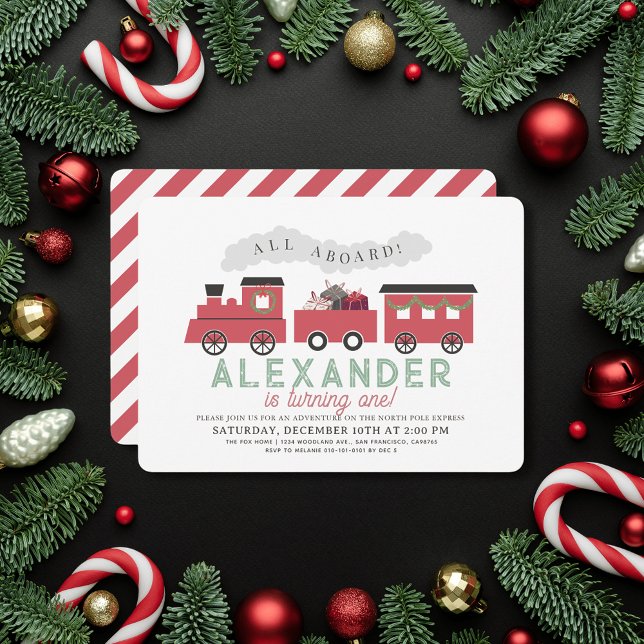 All Aboard Christmas Steam Train 1st Birthday Invitation (Creator Uploaded)