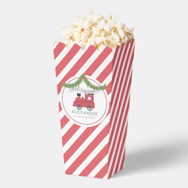 All Aboard Christmas Steam Train Birthday Popcorn Favor Boxes (Popped)