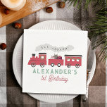 All Aboard Christmas Steam Train Kids Birthday Napkins<br><div class="desc">This cute "all aboard" kid's Christmas holiday birthday paper napkin features a white background with a steam train in red. Personalize it for your needs. You can find matching products at my store.</div>