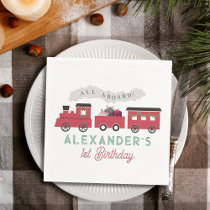 All Aboard Christmas Steam Train Kids Birthday Napkins