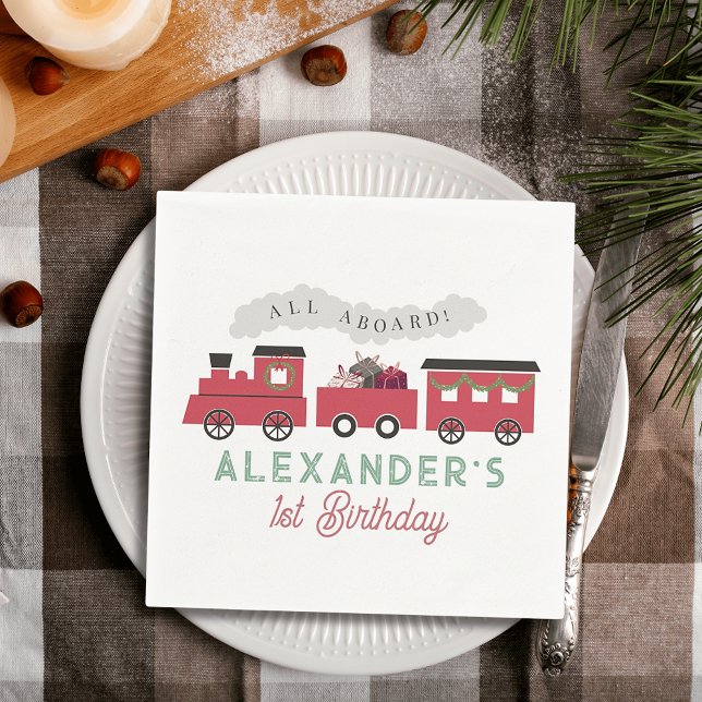 All Aboard Christmas Steam Train Kids Birthday Napkins (Creator Uploaded)