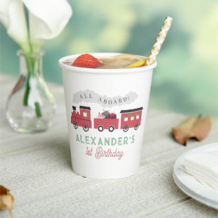 All Aboard Christmas Steam Train Kids Birthday Paper Cups