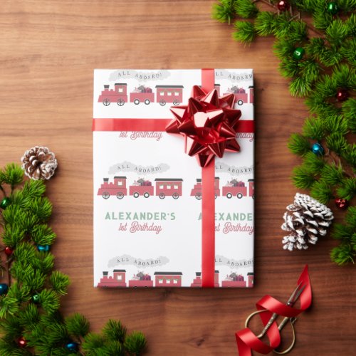 All Aboard Christmas Steam Train Kids Birthday Wrapping Paper