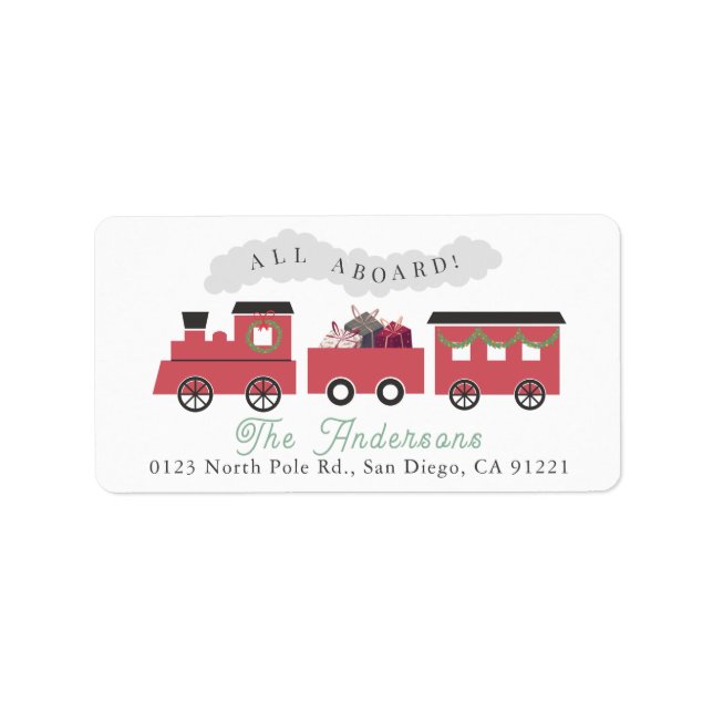 All Aboard Christmas Steam Train Return Address Label (Front)