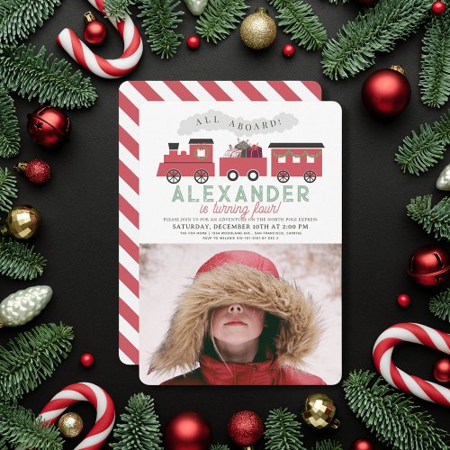 All Aboard Christmas Train Kids Birthday Photo Invitation