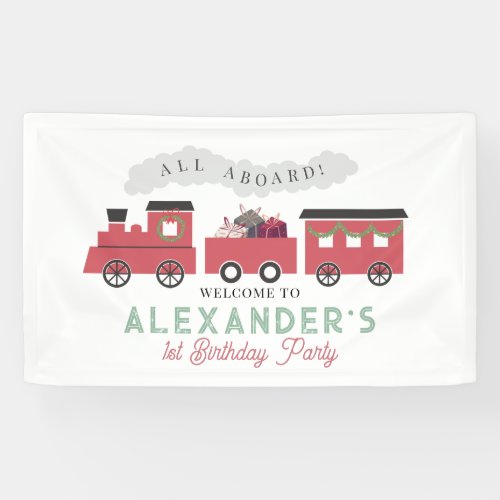 All Aboard Crhistmas Steam Train Birthday Welcome Banner