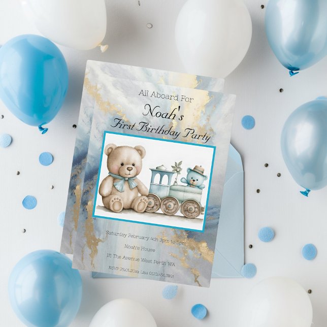 All Aboard First year Birthday Invitation (All Aboard First Birthday Party Invitation)