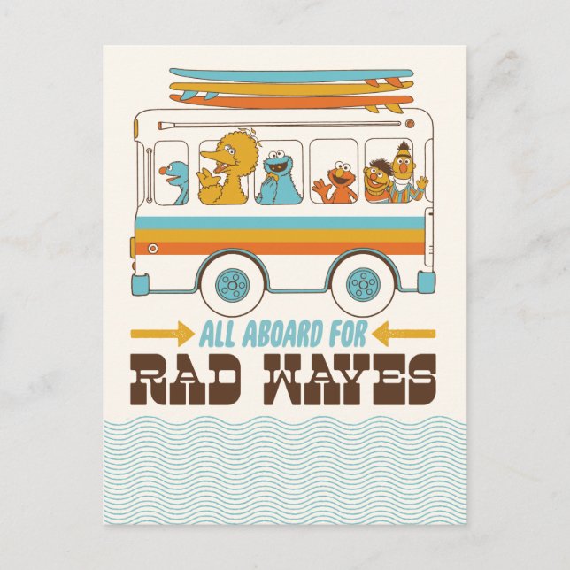 All Aboard for Rad Waves Postcard (Front)