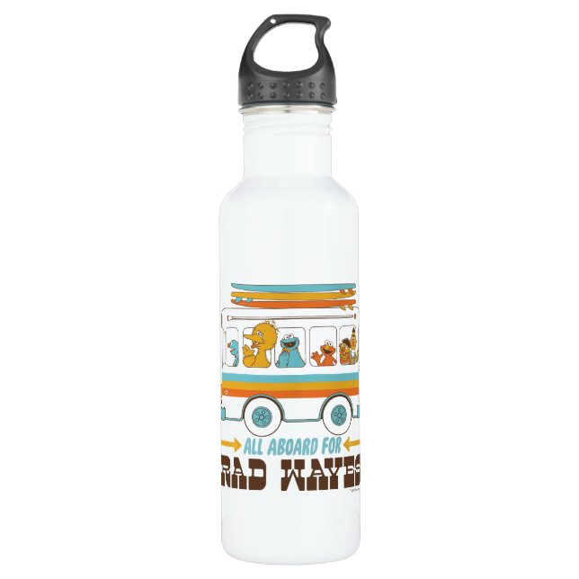 All Aboard for Rad Waves Stainless Steel Water Bottle (Front)