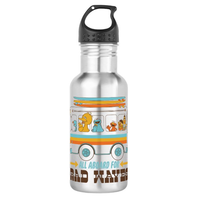 All Aboard for Rad Waves Stainless Steel Water Bottle (Front)
