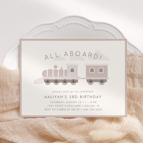 All Aboard Girls Train Birthday Party Invitation