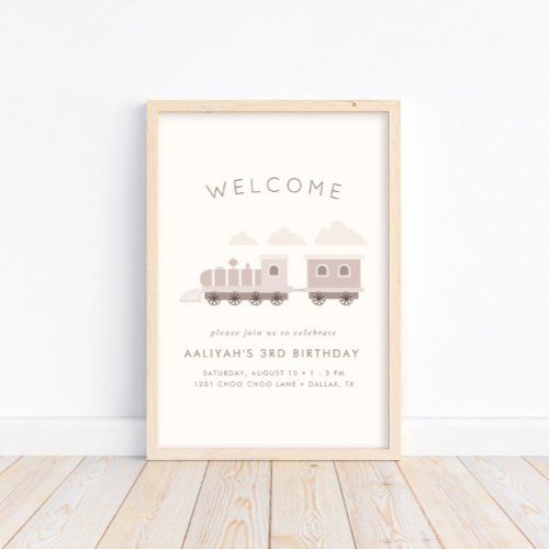 All Aboard Girls Train Birthday Welcome Poster