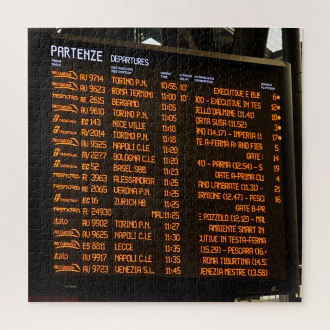 All Aboard - Italy Train Schedule - 20 x 20 inch Jigsaw Puzzle (Vertical)