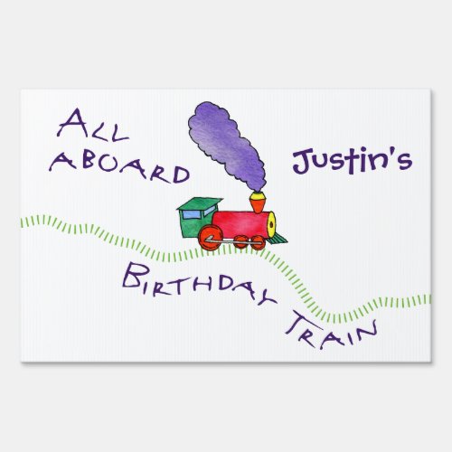 All Aboard Justins Birthday Train Yard Sign