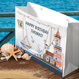 All Aboard Ocean Watercolor Kids Birthday Party Large Gift Bag