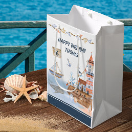 All Aboard Ocean Watercolor Kids Birthday Party Medium Gift Bag