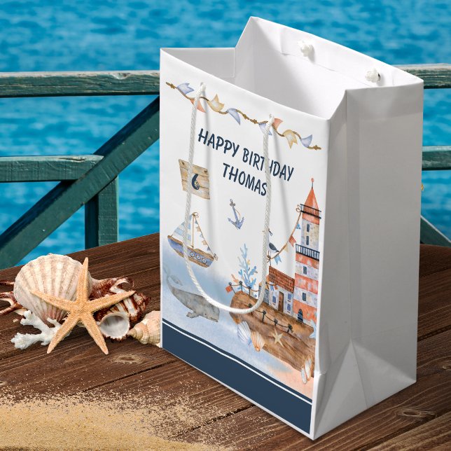 All Aboard Ocean Watercolor Kids Birthday Party Medium Gift Bag (Creator Uploaded)