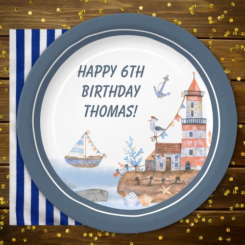 All Aboard Ocean Watercolor Kids Birthday Party Paper Plates