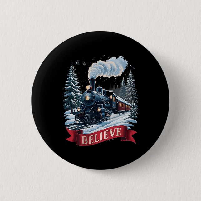 All Aboard Polar Express Christmas North Pole Xmas Button (Front)
