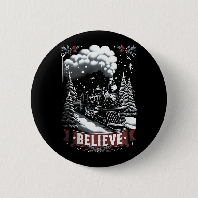 All Aboard Polar Express Christmas North Pole Xmas Button (Front)