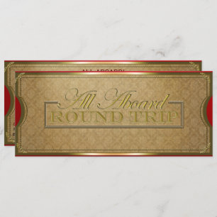 All Aboard Red & Gold Christmas Train Party Invitation