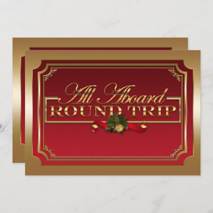All Aboard Red & Gold Christmas Train Party Invitation