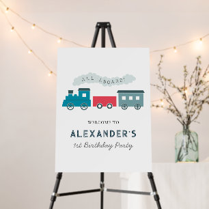 All Aboard Steam Train Blue Boy Birthday Welcome Foam Board