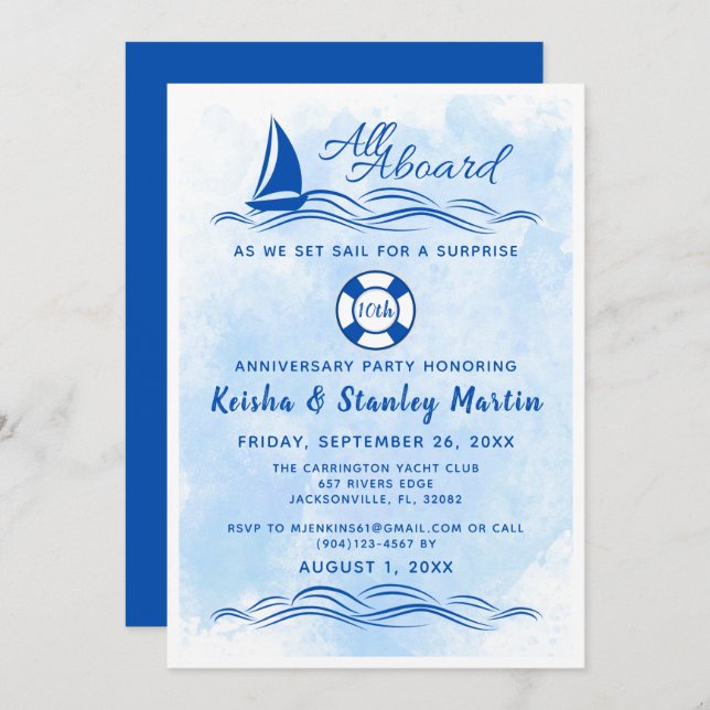All Aboard Surprise (Any Year) Anniversary Party  Invitation (Front/Back)