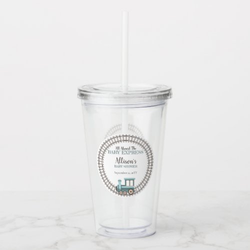 All Aboard the Baby Express Train Boy Baby Shower Acrylic Tumbler