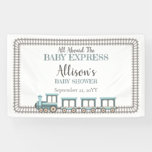 All Aboard the Baby Express Train Boy Baby Shower Banner