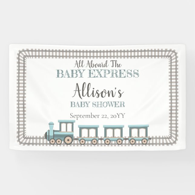 All Aboard the Baby Express Train Boy Baby Shower Banner (Horizontal)