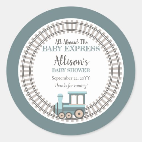 All Aboard the Baby Express Train Boy Baby Shower Classic Round Sticker