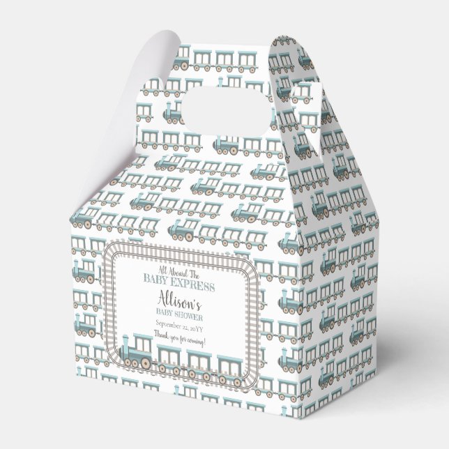 All Aboard the Baby Express Train Boy Baby Shower Favor Boxes (Front Side)