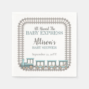 All Aboard the Baby Express Train Boy Baby Shower Napkins
