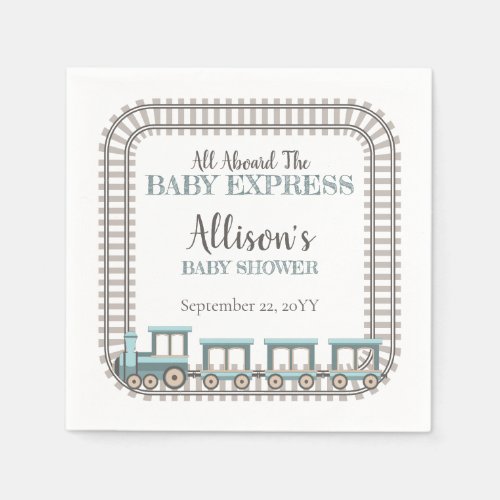 All Aboard the Baby Express Train Boy Baby Shower Napkins
