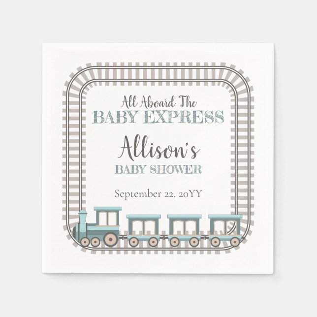 All Aboard the Baby Express Train Boy Baby Shower Napkins (Front)