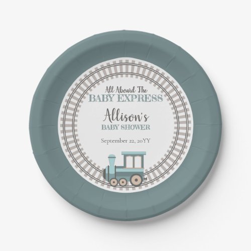 All Aboard the Baby Express Train Boy Baby Shower Paper Plates