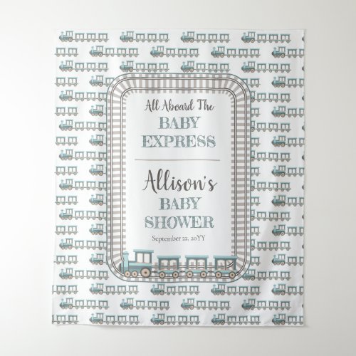 All Aboard the Baby Express Train Boy Baby Shower Tapestry