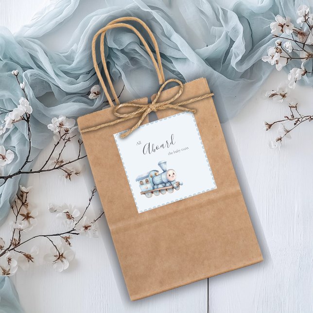 All Aboard the Baby Train Blue Baby Shower Sticker (Creator Uploaded)