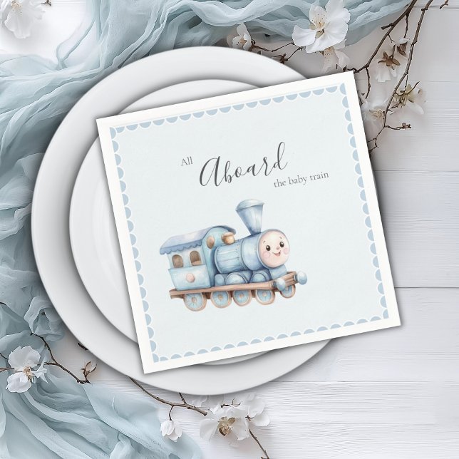 All Aboard the Baby Train Blue Boy Baby Shower Napkins (Creator Uploaded)