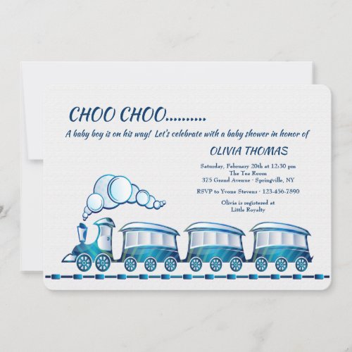All Aboard the Blue Train Baby Shower Invitation