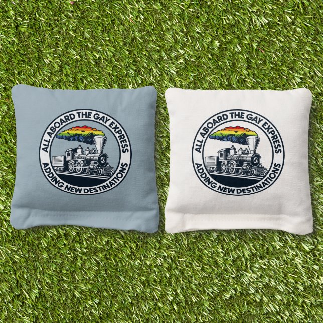 All Aboard the Gay Expres Cornhole Bags (Grass)