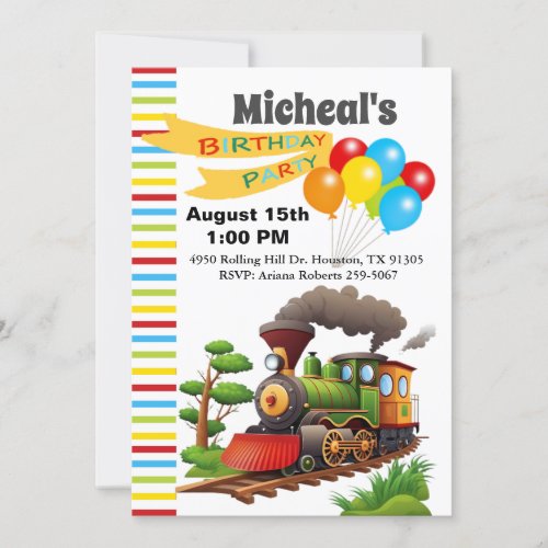 All Aboard The Party Train Kids Birthday Invite