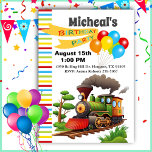 All Aboard The Party Train Kids Birthday Invite<br><div class="desc">Get everyone excited and ready to celebrate your child's special day with this amazing train-themed birthday invitation! This eye-catching design includes a festive choo-choo train surrounded by colorful balloons and a cheerful birthday banner. Personalize the invitation with your child's age to make them feel extra special. Let's get the party...</div>
