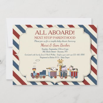 All Aboard The Train Baby Shower Invitation by CottonLamb at Zazzle