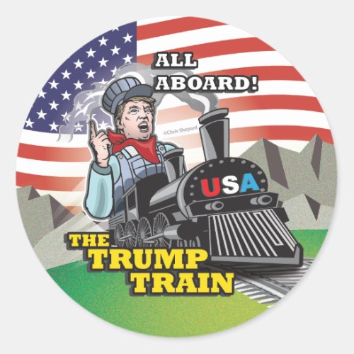 ALL ABOARD The TRUMP TRAIN DONALD TRUMP USA 1 Classic Round Sticker