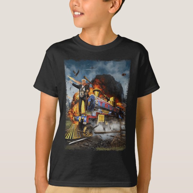 All Aboard The Trump Train Funny Donald Trump 2024 T-Shirt (Front)