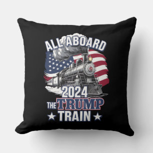 All Aboard The Trump Train Trump 2024 Patriotic US Throw Pillow
