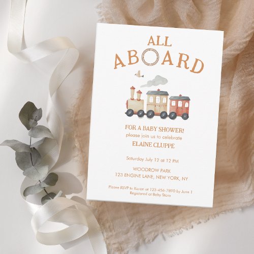 All Aboard Train Baby Shower Invitation